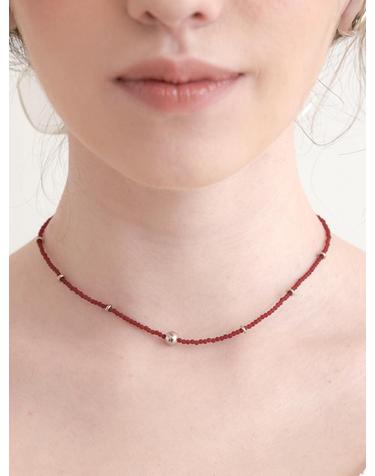 beads silver ball necklace (N033_burgundy)