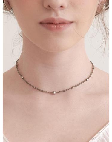 beads silver ball necklace (N033_grey)