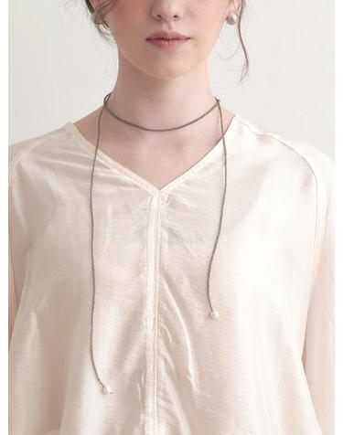 long beads freshwater pearl necklace (N031_grey)