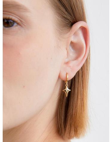 hanging star pendant one touch earrings (E039_gold)