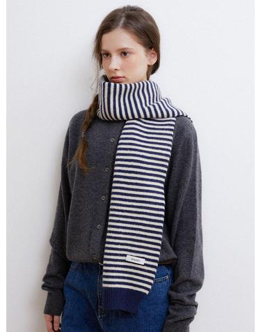 basic stripe knit muffler (M040_navy)