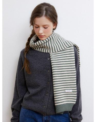 basic stripe knit muffler (M040_light green)