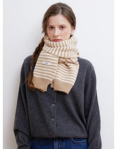basic stripe knit muffler (M040_beige)