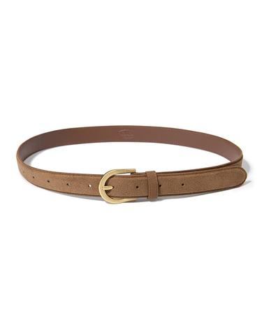 (W) round gold buckle suede belt (T026_tan)