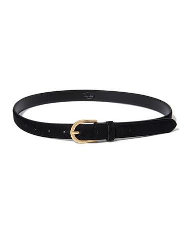 (W) round gold buckle suede belt (T026_black)