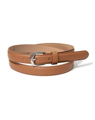 (W) simple silver fake leather belt (T018_tan)