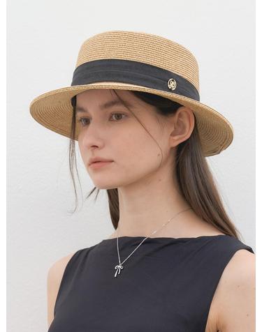 raffia boater hat (C046_ivoryblack)