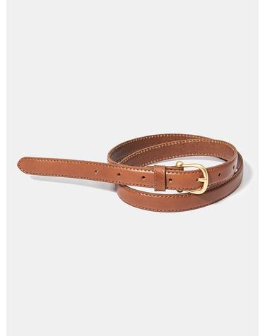 (W) gold bell buckle cowhide leather belt (T006_tan)