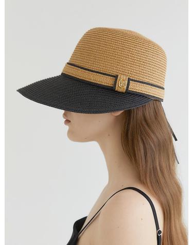 belt cloche logo pendant raffia cap (C014_beigeblack)
