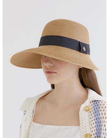 visor cloche logo pendant raffia cap (C013_beige)