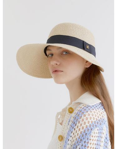 visor cloche logo pendant raffia cap (C013_ivory)