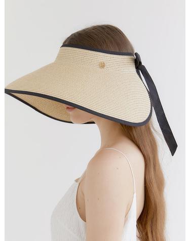 wide ribbon logo pendant raffia sun visor (C010_ivory)
