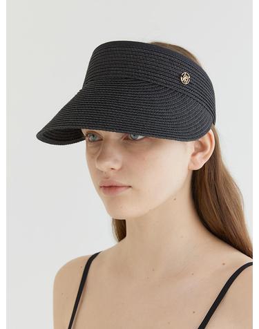 basic logo pendant raffia sun visor (C009_black)