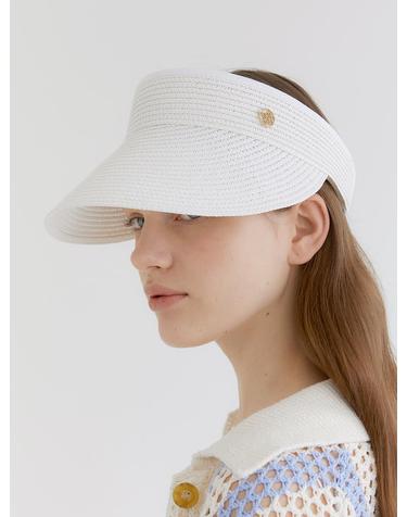 basic logo pendant raffia sun visor (C009_white)