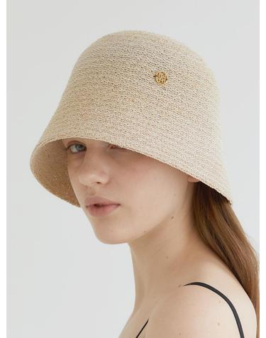 logo pendant raffia bucket hat (C006_beige)