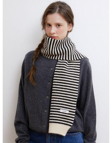 basic stripe knit muffler (M040_black)