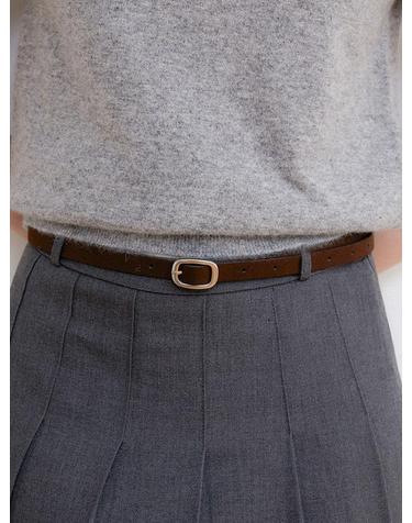 round silver buckle suade belt (T035_brown)
