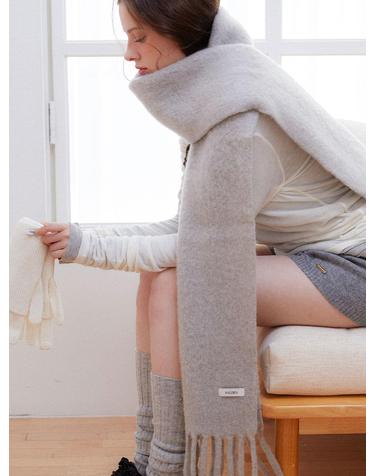 wool fluffy wide muffler (M049_grey)