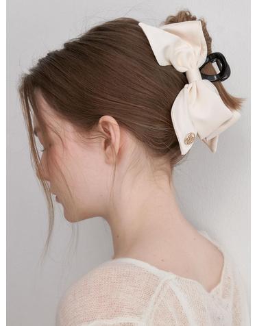 puffy ribbon hair claw clip (H040_ivory)