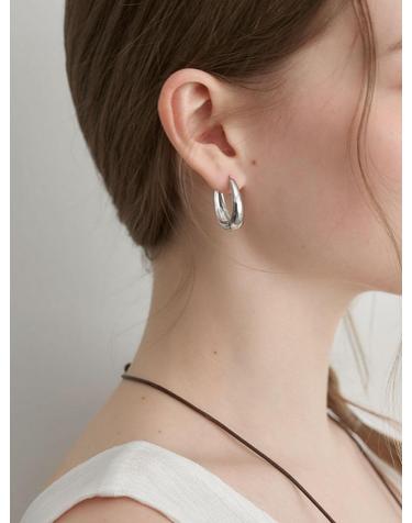 oval curve one touch earrings (E067_silver)