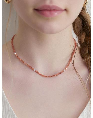 pebble beads necklace (N055_brown)