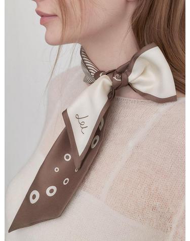 dot stripe silk twilly scarf (SC009_ivorybrown)