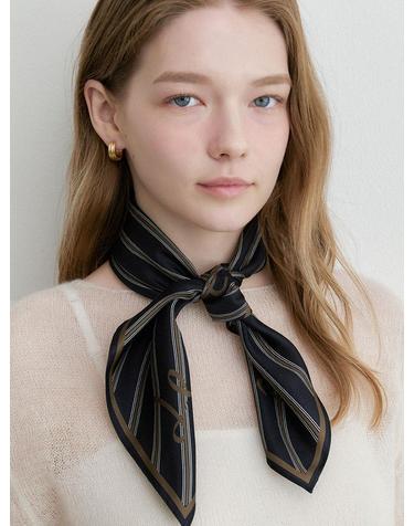 stripe pattern silk scarf (SC010_navybrown)