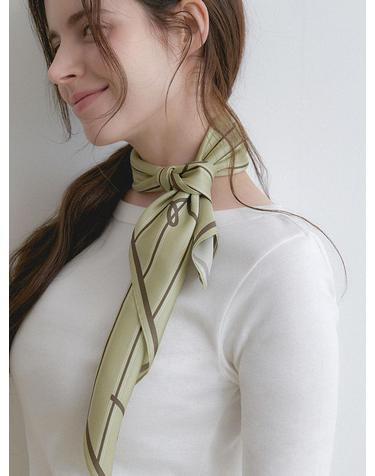 stripe pattern silk scarf (SC010_greenbrown)