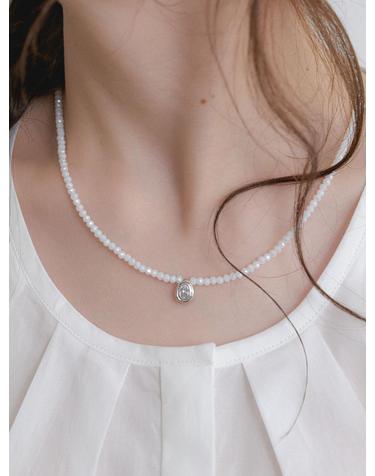 petit stone necklace (N057_silverwhite)