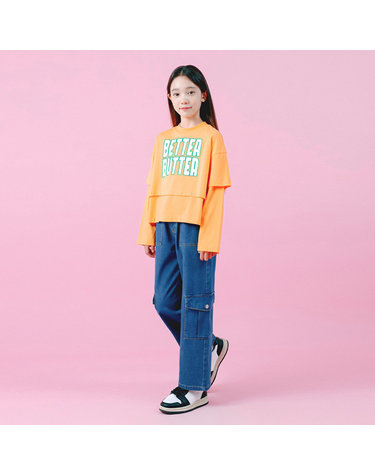 B.오렌지 스티치 데님 와이드팬츠 JVFPT24