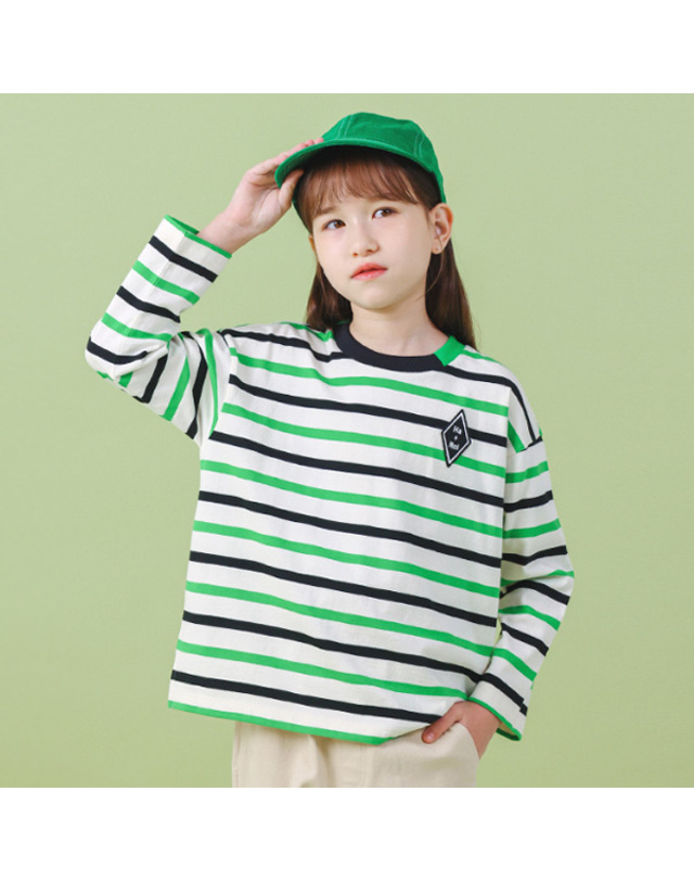 아이러브제이 A.라팡 스트라이프 크롭 티셔츠 JVFTO92 착용컷
