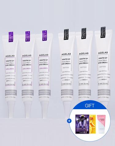 [탄력주름기미](3+3) 콜라겐&펩타이드 페이스+넥 아이크림 대용량 50g +UV톤업선크림70ml/팩 2매 추가 증정