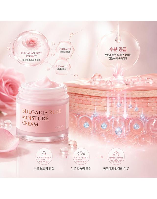 소소코 소소코 수분충전 불가리아 로즈 모이스처 고보습 고영양 수분크림 대용량 75g 착용컷