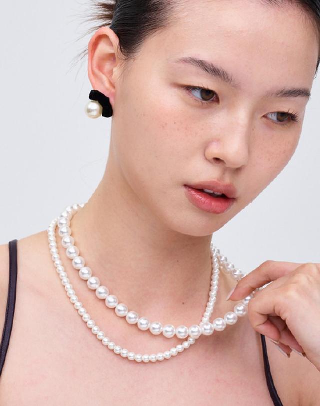 레트로클 두줄 레이어드 진주 목걸이 착용컷