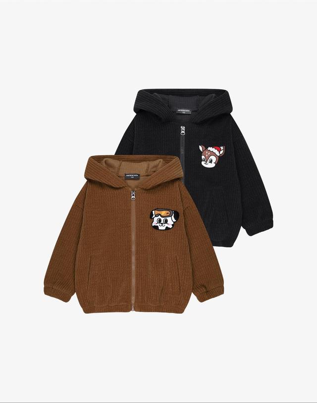 로토토베베 코듀로이 귀달이 후드 집업 디토 차콜 그레이 착용컷