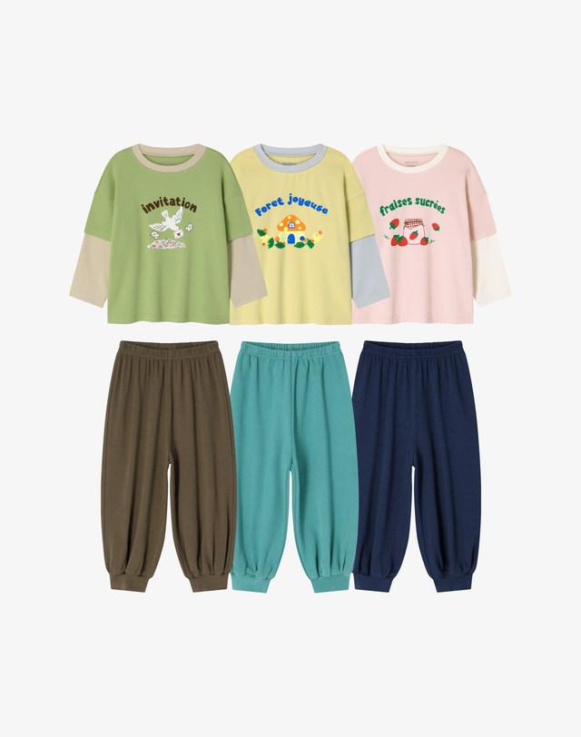 로토토베베 면모달 배색 레이어드 실내복 (3 color) 착용컷