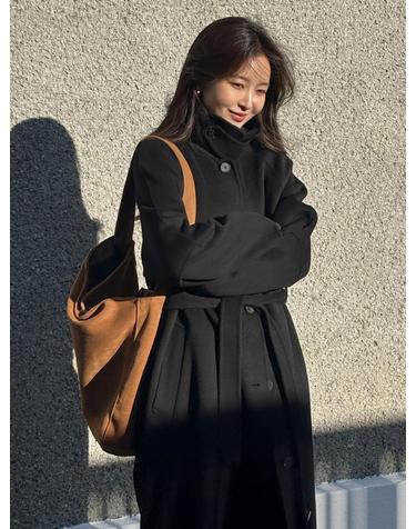 캐시미어 울 블렌드 발마칸 롱 코트 블랙 AT5COF059BK