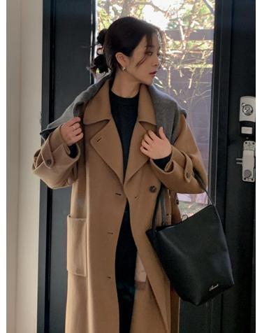 캐시미어 울 블렌드 더블 카라 롱 코트 Camel AT5COF063CM