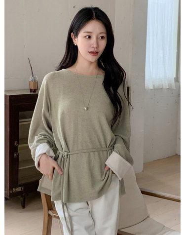 린넨 보트넥 루즈핏 티셔츠 올리브 AT6TSA020OL