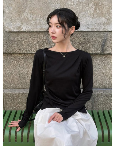 보트넥 소프트 드레이프 셔링 티셔츠 블랙 AT6TSA018BK