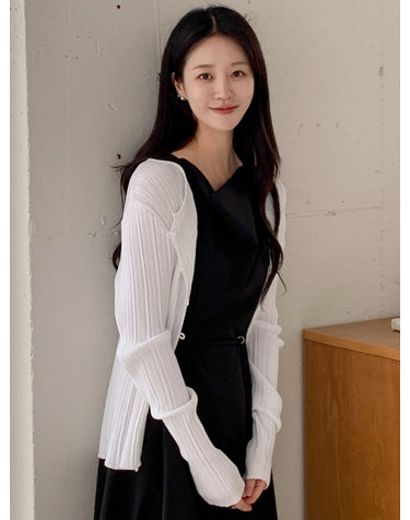 슬림 보트넥 골지 가디건 화이트 AT6CDA009WT