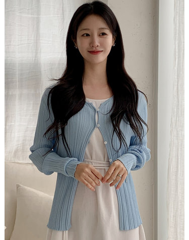슬림 보트넥 골지 가디건 스카이 블루 AT6CDA009SL