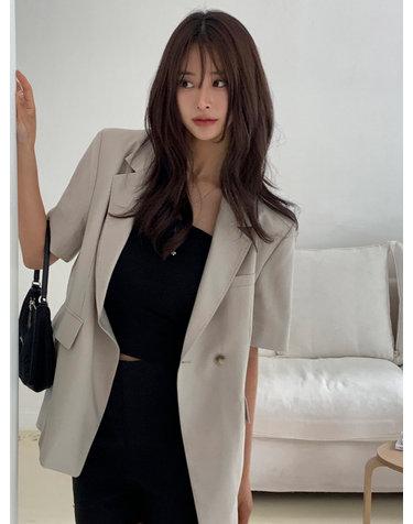 린넨 블렌드 하프 슬리브 자켓 베이지 AT6JAB001BI