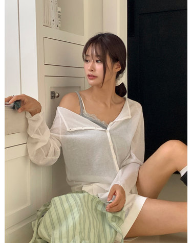 린넨 블렌드 시어 가디건 화이트 AT6CDB011WT