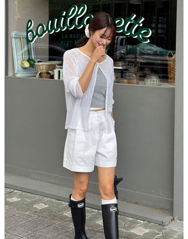 핀턱 하프 팬츠 화이트 AT6PAB038WT