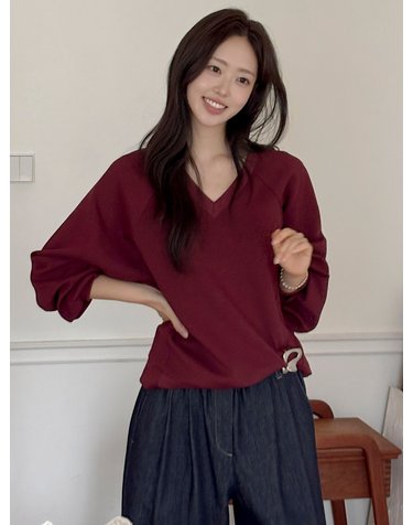 브이넥 오버핏 스웻셔츠 레드 AT6TSC016RD