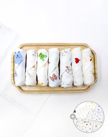 [베이비바나/국내생산] 무형광 순면100% 엠보손수건(10장) 12종 택1+거즈/엠보 손수건 2장 랜덤 증정