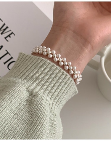 [925 Silver] Triple Pearl Bracelet C 18