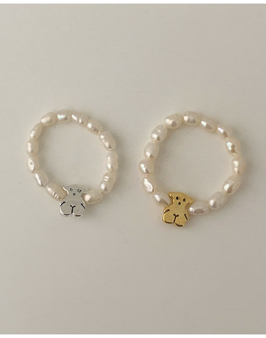 [925 silver] pearl bear ring B 61