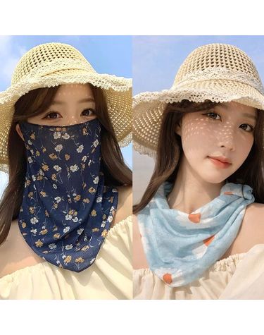 [보리보리] 2종set 여름 냉감 페이스커버 플라워 자외선차단 넥워머 쿨마스크 러닝 골프마스크